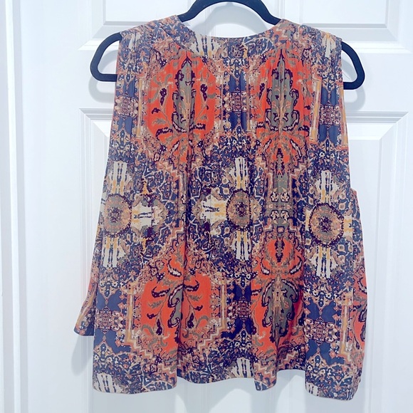 Free People Darcy Super V-neck Orange Blue Boho Sleeveless Anthro Tapestry - Picture 9 of 10